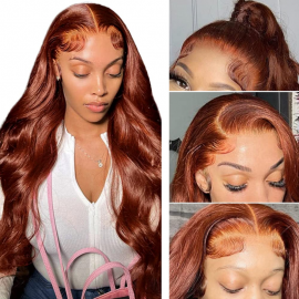 Julia Undetectable 5x5 HD Lace Closure Wig Reddish Brown Body Wave Glueless Human Hair Wig For Women