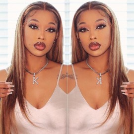 Julia New In Honey Blonde Highlights 13x4 Lace Front Wig #TL412 Layered Haircut Straight Human Hair