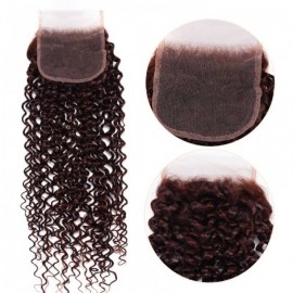 Julia Reddish Brown Virgin Hair Jerry Curly 3 Bundles With Lace Closure 33B Auburn Color Human Hair Weave