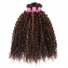 Julia Jerry Curly Rich Brown Color Bundles Honey Blonde Highlight 3pcs Bundles Soft Virgin Human Hair Extension
