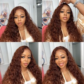 Julia Hair Reddish Brown Deep Wave 13x4 Lace Front Wig 100% Remy Human Hair Wigs #33B Auburn Copper Color