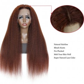Julia Hair Affordable Kinky Straight Reddish Brown Lace Part Wig 13x5x1 T Part Hand Tied Human Hair Wigs