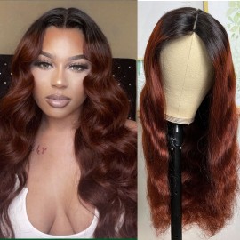 Juliahair Affordable Reddish Brown Glueless V Part Body Wave Wig No Leave Out Super Natural Human Hair Wig