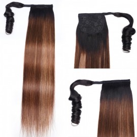 Julia 1B/412 Brown Ombre Clip In Straight Ponytail Hair Extensions Wrap Around