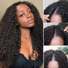 Julia Affordable Glueless Kinky Curly V Part Wig Small Cap Upgraded U Part Human Hair Wig