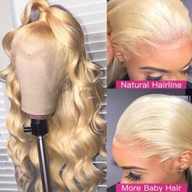 Julia Hair 613 Honey Blonde Color Body Wave Transparent Lace Front Wigs Pre Plucked Water Wave / Curly Wigs For Women