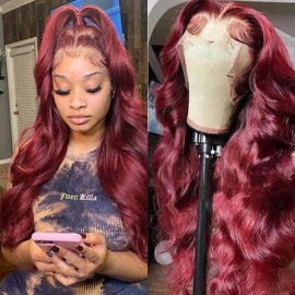 Julia Hair Affordable 99J Burgundy Color Body Wave 13x4 Lace Front Wig 150% Density And 180% Density Pre Plucked Red Human Hair Wigs Flash Sale