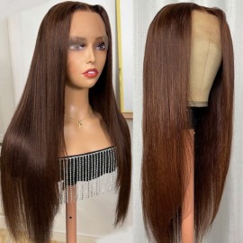 Julia Layered Cut 13x4 Lace Front Straight Wig Chocolate Brown Color Human Hair For Women