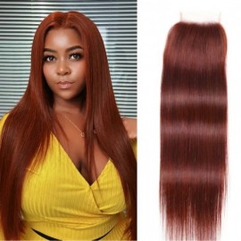 Julia Straight 4x4 Swiss Lace Closure 33B Reddish Brown Color 100% Human Hair One Piece