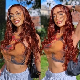 Julia Body Wave / Water Wave Reddish Brown Color Wigs 13x5 T Part Super Natural and Realistic Human Hair Wig