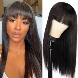 Julia Hair Affordable Glueless Straight 13x4 Lace Front Wigs With Bangs Straight Human Hair Wigs For Women