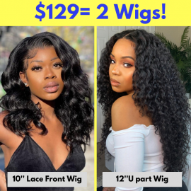 Julia Hair 129 Get 2 Wigs 10'' Bob Lace Front Bob Body Wave Wig With 12'' U Part Wigs Curly Wig Flash Sale,No Code Needed!