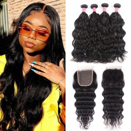 Julia 4Pcs Natural Wave Hair Bundles With 4x4 Closure Best Human Hair Natural Wave Weaves