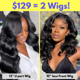 Julia Hair 129 Get 2 Wigs Lace Front Bob 10'' Body Wave Wig With 12'' U Part Body Wave Wig Flash Sale,No Code Needed!