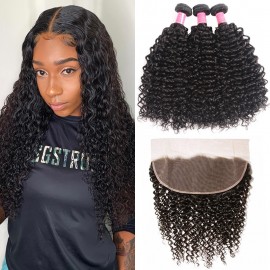 Julia Malaysian Human Curly Hair Weave 3 Bundles With Lace Frontal