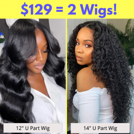 Julia Hair 129 Get 2 Wigs 14'' U Part Curly Wig With 12'' U Part Body Wave Wig Flash Sale,No Code Needed!