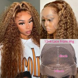 Julia Hair Affordable Honey Blonde Highlights 13X4 Lace Front Wig 150% Density Jerry Curly Transparent Lace Human Hair Wigs