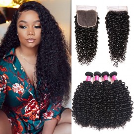 Julia Virgin Curly Malaysian Hair Bundles With Closure Best Malaysian Jerry Curly 4 Bundles with Closure