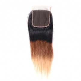 Julia Straight Human Hair Lace Closure 1B/4/27 Color 1 Piece 4x4 Ombre Ginger Lace Closure