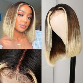 Julia Alexis Ombre Colored Bob Wigs With Baby Hair Lace Part Highlight Brown & Blonde Wigs With Dark Root For Black Women