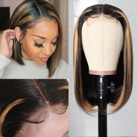 Julia Ombre Balayage Highlight Color Bob Wigs With Baby Hair 4x4 Lace Part Wigs For Summer