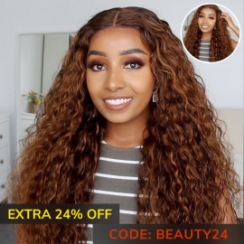 Julia Hair Rich Brown Highlight Water Wave Lace Front Wigs 150% Density Full And Bouncy High Quality Bench Wave Human Hair Wig