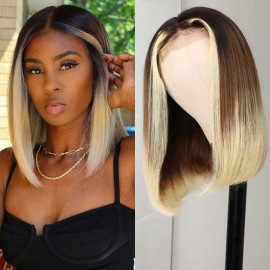 Julia Alexis Ombre Colored Bob Wigs With Baby Hair Lace Part Highlight Brown & Blonde Wigs With Dark Root For Black Women