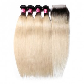 Julia 1B/613 Color Brazilian Straight Ombre Hair 4 Bundles 100% Human Hair Wave