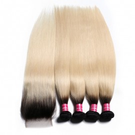Julia 1B/613 Color Brazilian Straight Ombre Hair 4 Bundles 100% Human Hair Wave