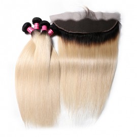 Julia 4Pcs 1B/613 Straight Human Hair Bundles With 13x4 Frontal Closure Best Ombre Human Hair Weaves Online