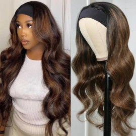 Julia Hair Highlight #FB30 Body Wave Headband Wigs With Scarf Attached High Quality No Glue No Sew In