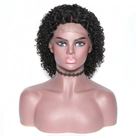 Julia 10A grade Affordable Short 10 inch Curly Human Hair 13X4 130% density Lace Front Wigs Natural Color