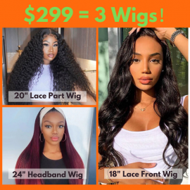 Julia Hair 299 Get 3 Wigs 20'' T Part Wigs Body Wave Wig 18'' Lace Front Wig 24" Headband Wig Flash Sale,No Code Needed!