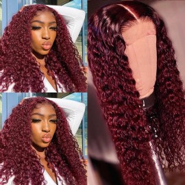 Julia Hair Affordable Burgundy Color Middle Lace Part Jerry Curly Wig 100% Human Hair Wigs For Sale