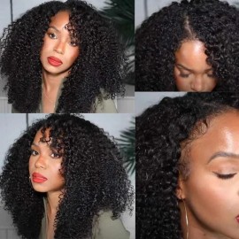 Julia Glueless Afro Curly V Part Wigs No Leave Out Beginner Friendly Coily Human Hair Wigs For Sale
