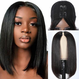 Julia Short Glueless V Part Wig 150% Straight Bob Human Hair Wig Scalp Protective And Beginner Friendly