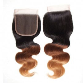 Julia 1B/4/27 Body Wave Human Hair Lace Closure 1 Piece Best Three Tone 4x4 Lace Closure