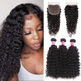 Julia 3 Bundles Peruvian Jerry Curly Human Hair With Lace Closure