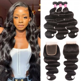 Julia 3pcs/pack Virgin Remy Body Wave Indian Hair Bundles With Lace Closure
