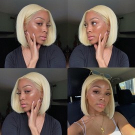 Julia 613 Blonde Color Short Bob 13x4 Lace Front Human Hair Wigs Pre Plucked Transparent Lace Wig