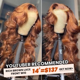 Julia Arnell YTB Same Auburn Brown 13x4 Lace Front Big Voluminous Curls Loose Wave Highlight 14 Inch Wig