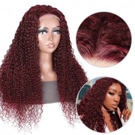 Julia Jerry Curly 13x4 Lace Front Human Hair Wigs Colored 99J Burgundy Wigs Pre Plucked Red Wine Wigs WIth Baby Hair