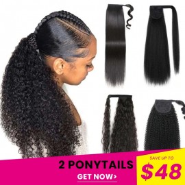 Julia Hair 2 Ponytails Bundle deal Natural Black 100% Human Hair Weave Ponytails 2023 Must Have