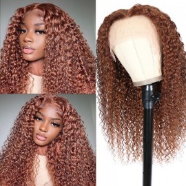 Julia #30 Brown Ginger Color Jerry Curly Wigs 13*4 Transparent Lace Frontal Pre Plucked Natural Hairline Wig Mary Same Hair
