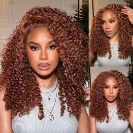 Julia #30 Brown Ginger Color Jerry Curly Wigs 13*4 Transparent Lace Frontal Pre Plucked Natural Hairline Wig Mary Same Hair