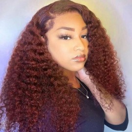 Julia Hair Dark Auburn Reddish Brown Color Glueless Human Hiar Wigs Kinky Curly Wig