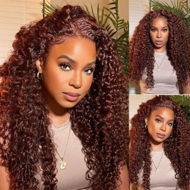 Julia Hair Affordable Reddish Brown Colored Wigs Jerry Curly Wigs 150% Density 13x4 Lace Frontal Wig