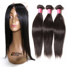 Julia 3 Bundles Of Straight Human Hair Weaves With 1 Piece 360 Straight Lace Frontal Pre Plucked