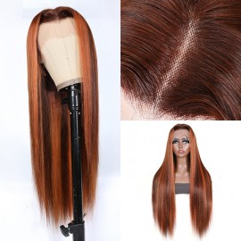 Julia Mixed #38 Color Highlight Wigs13x4 Lace Front Straight Wig 150% Density Pre-plucked Lace Wig