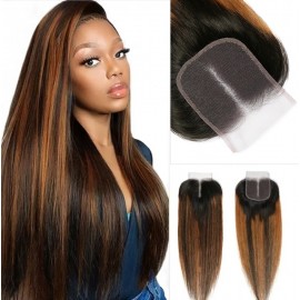 Julia Balayage Hair Color 4*4 Lace Closure Virgin Straight Hair Highlight Closure Free Part